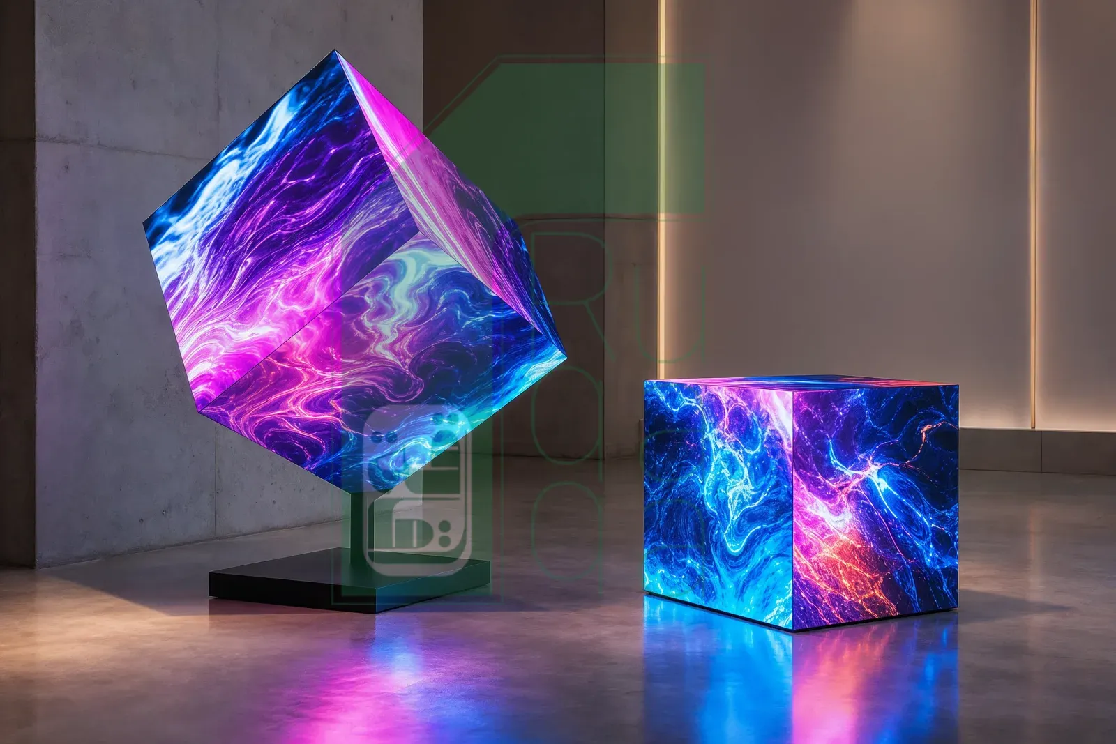 Creative 3D cube LED display showing eye-catching visual content