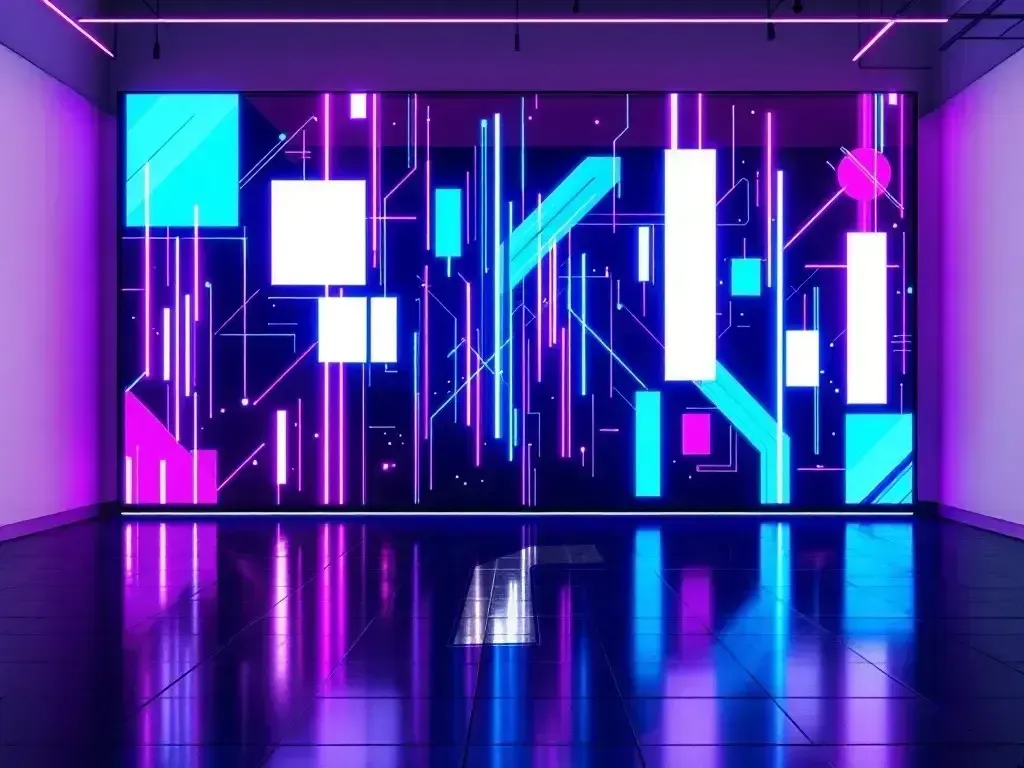 Transparent LED screen on a glass façade showing content while staying see-through